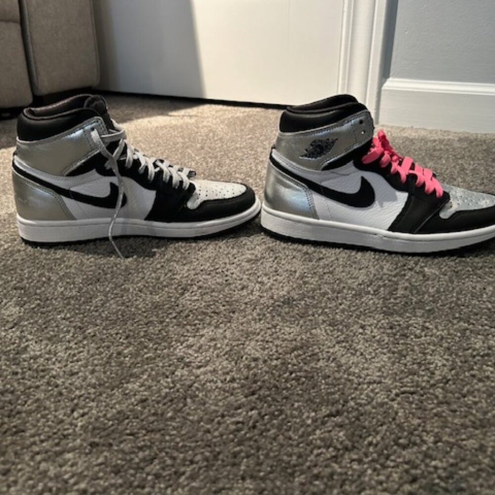 US 6 women's Jordan 1 Mid rise Silver/Black shoes